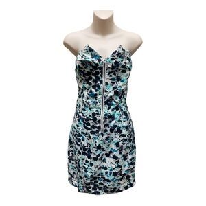 NWT BCBG Generation Blue Sleeveless Mini Floral Cocktail Dress Zipper Sz 8